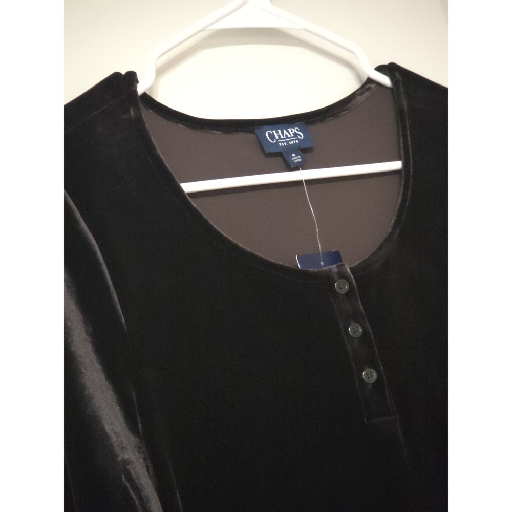 Chaps Women's Black Velvet A-Line Knee Length Dress Long Sleeve Size S NWT